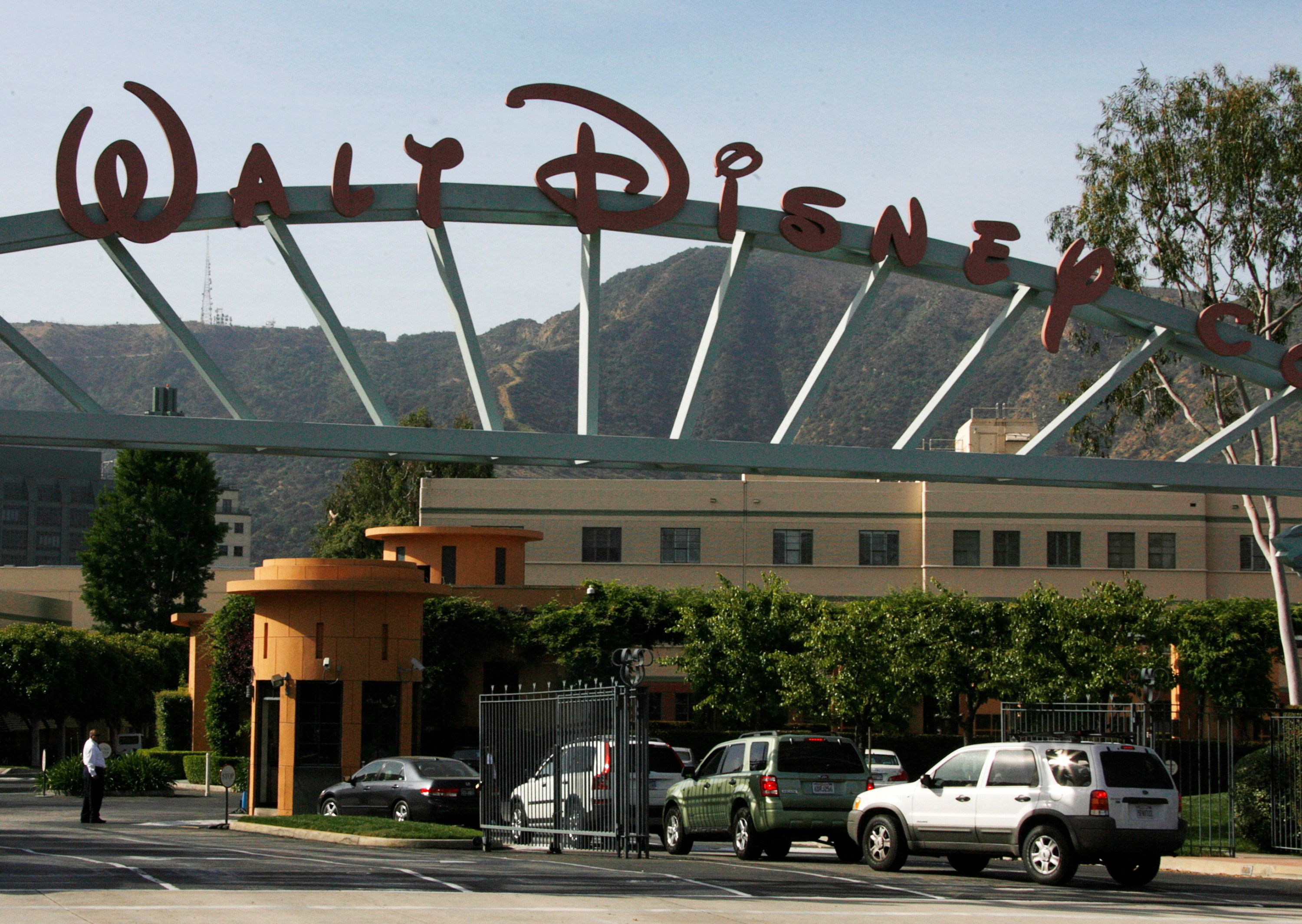 The main gate of entertainment giant Walt Disney Co. is pictured in Burbank.