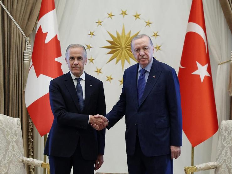Turkish President Tayyip Erdoğan meets with Canadian Prime Minister Mark Carney.