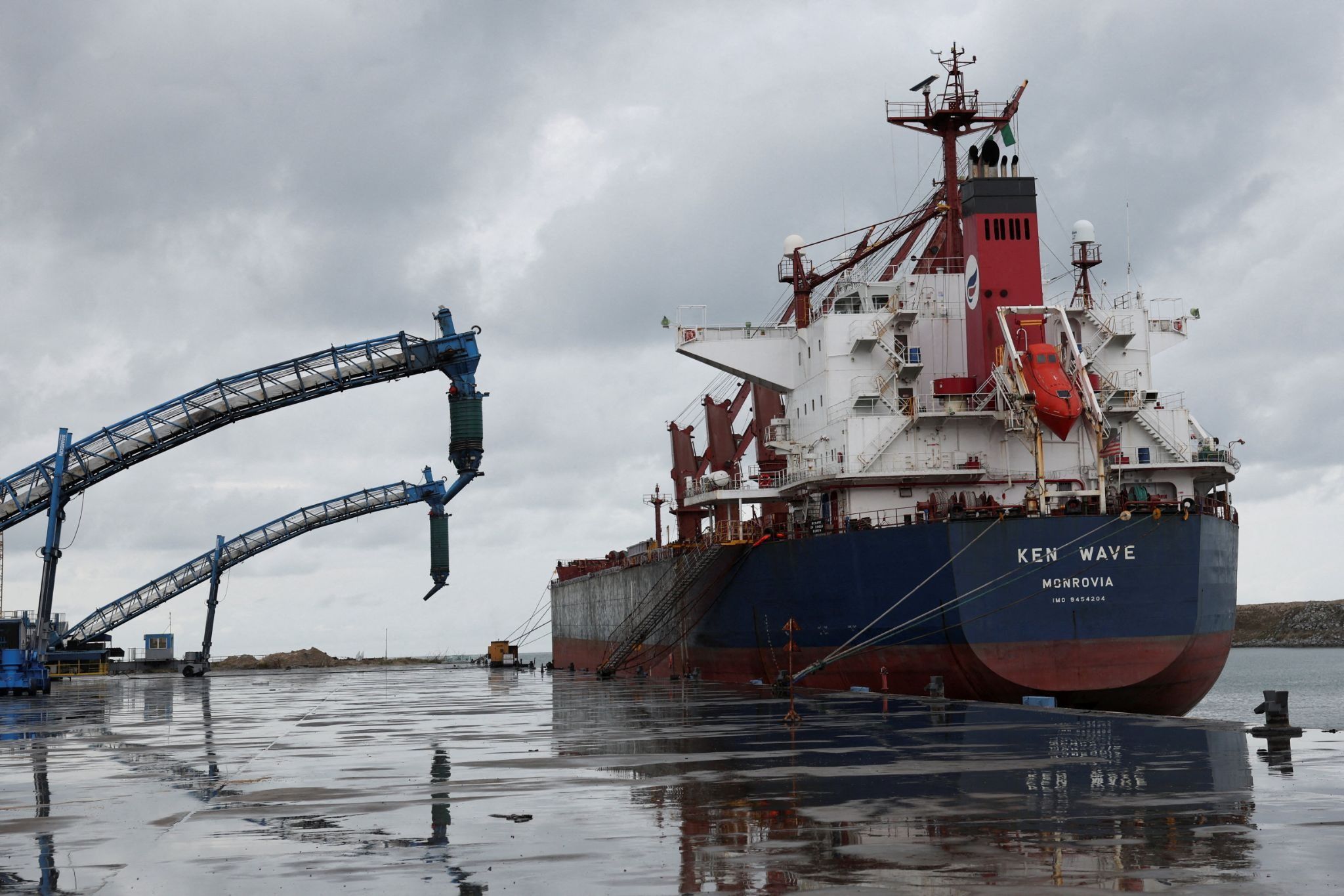 An oil vessel waits at the loading and discharging point of the Dangote refinery in April 2026