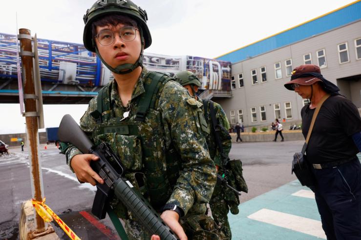 Soldier participates in defense drills in New Taipei City.
