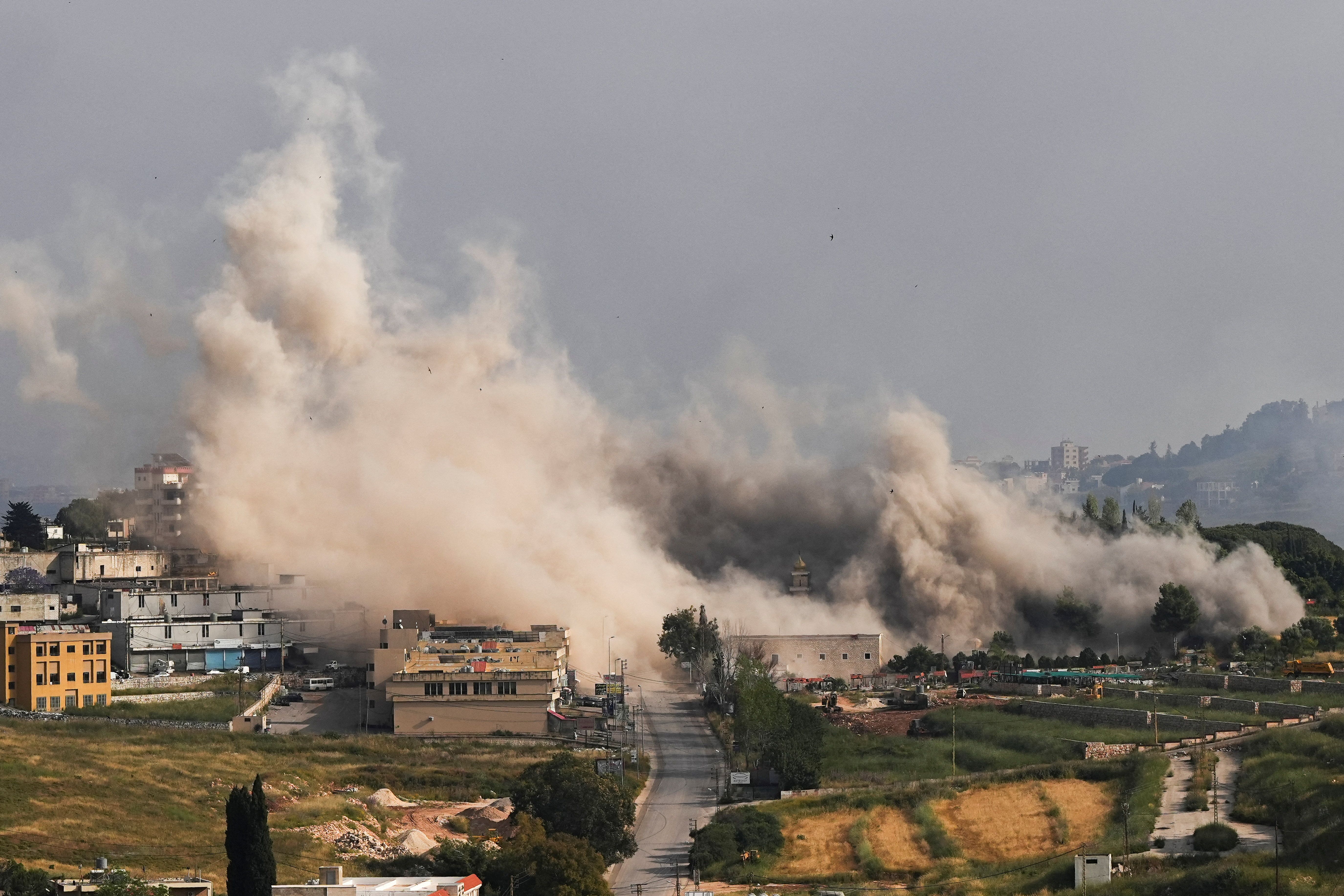 Smoke rises after a strike on Lebanon. 