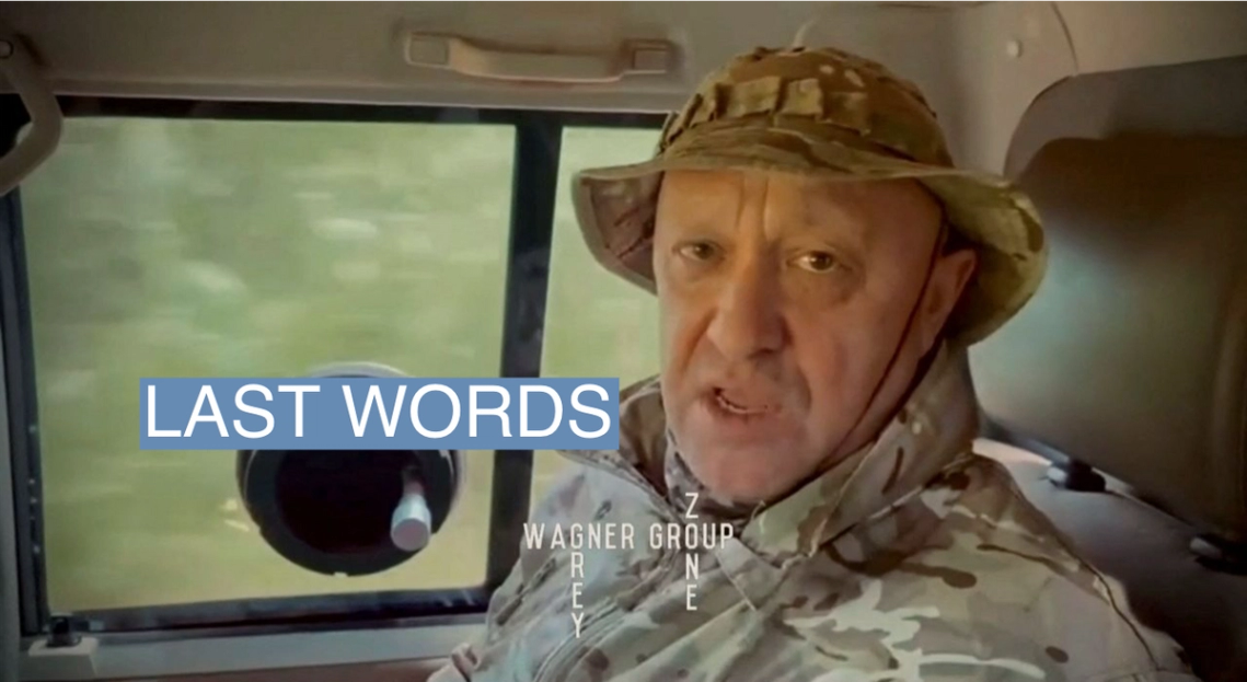 Yevgeny Prigozhin, chief of Russian private mercenary group Wagner, gives an address in camouflage inside a vehicle at an unknown location, in this still image taken from video possibly shot in Africa and published August 31, 2023