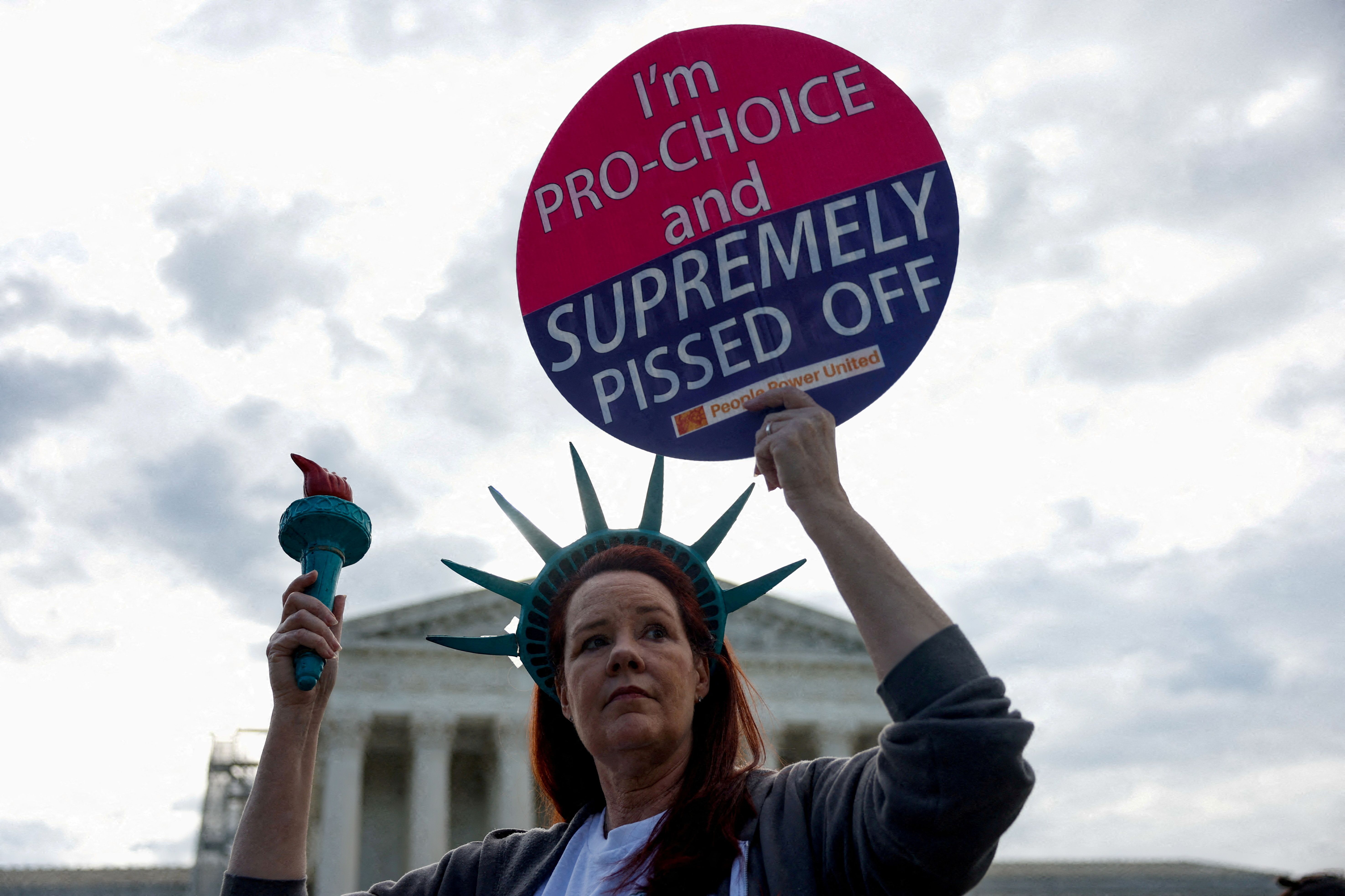 Demonstrators protest in support of reproductive rights and emergency abortion care, as US Supreme Court justices hear oral arguments over the legality of Idaho’s Republican-backed, near-total abortion ban in medical-emergency situations on April 24, 2024. 