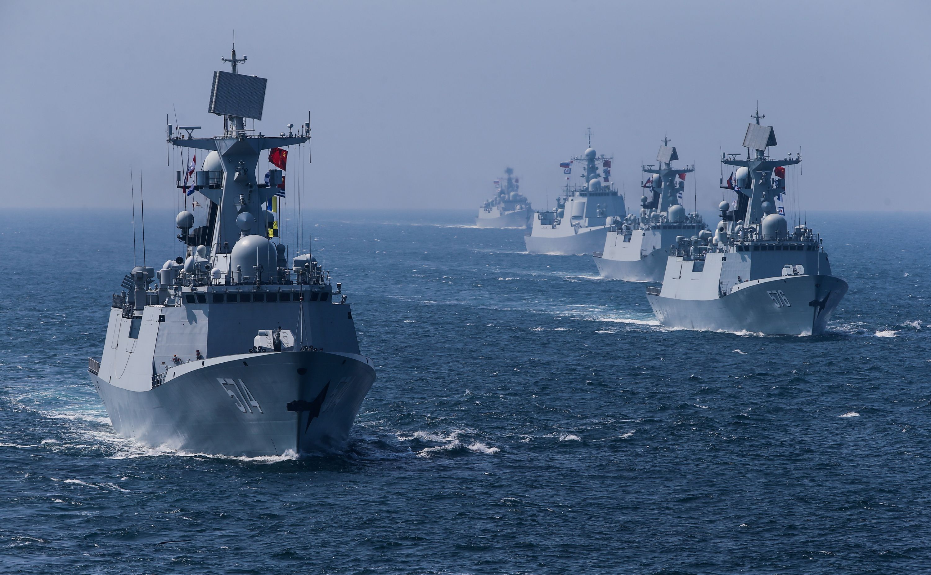 A fleet of ships sail out at sea as China and Russia’s naval joint drill concludes in Zhanjiang, Guangdong Province
