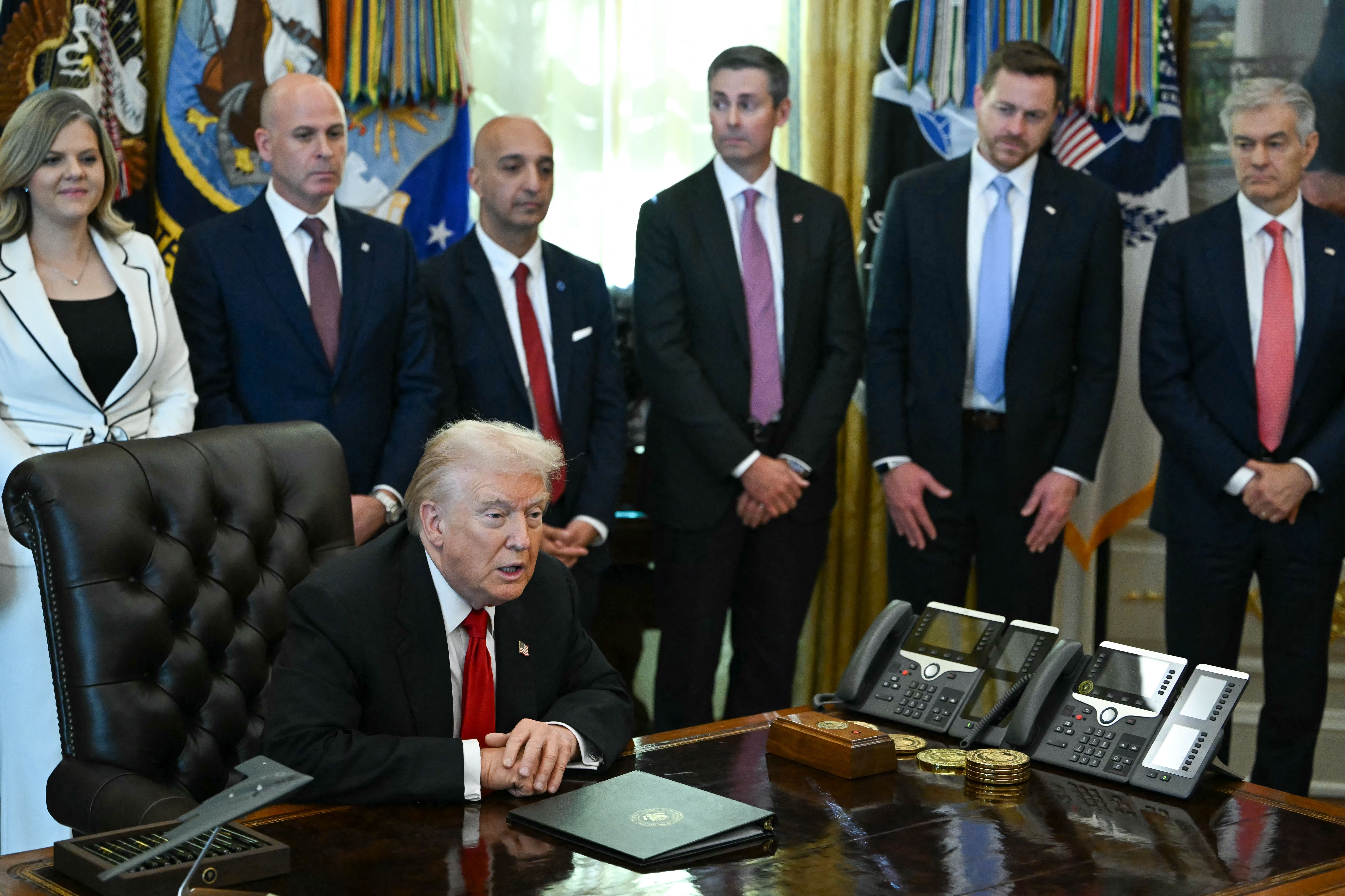US President Donald Trump speaks during an event about weight-loss drugs in the Oval Office of the White House in Washington, DC 