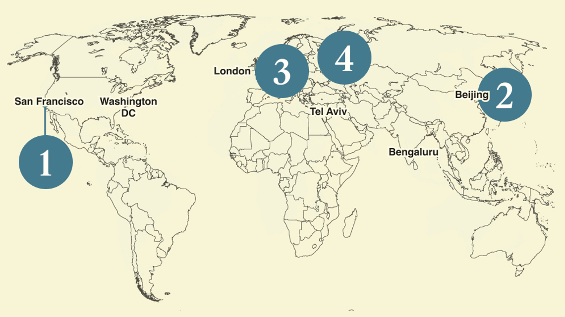 A numbered map of the world.