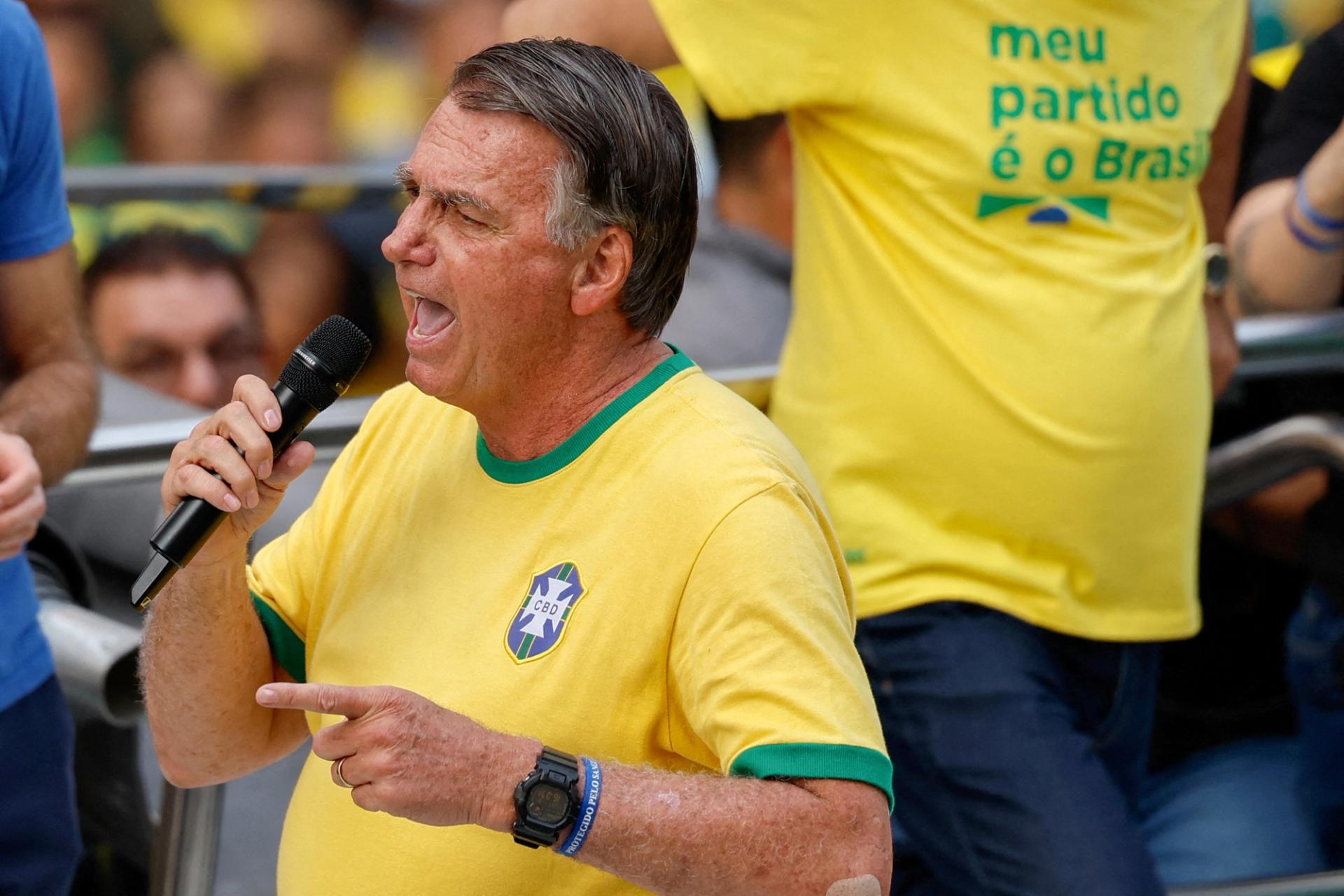 Brazil’s former President Jair Bolsonaro attends a protest against Brazil’s Supreme Court.