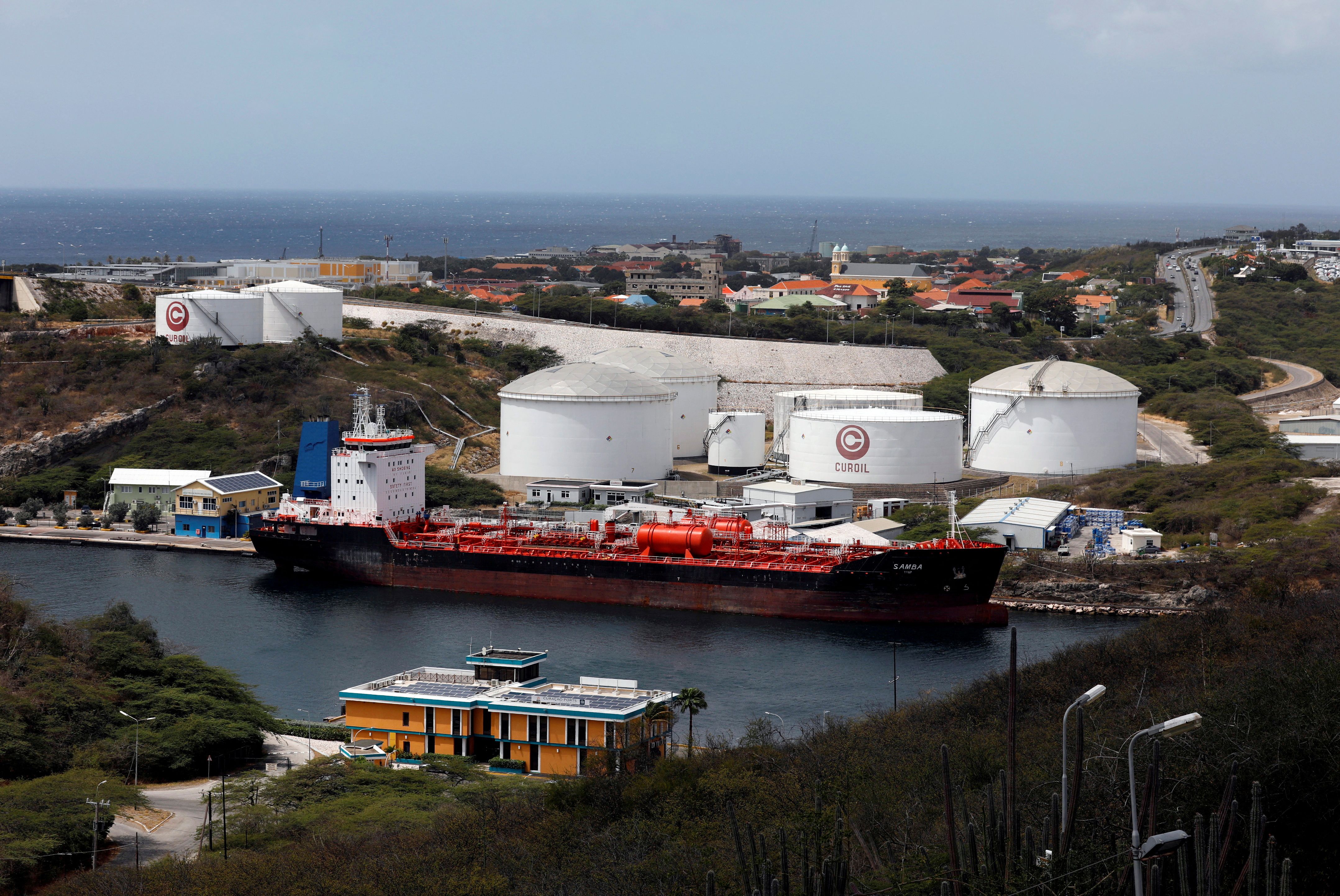 A crude oil tanker is d.cked at Isla Oil Refinery PDVSA terminal in Willemstad on the island of Curacao,