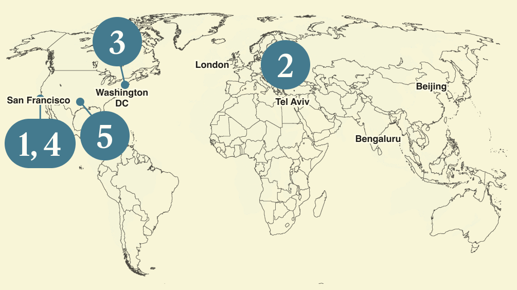 A numbered map of the world.