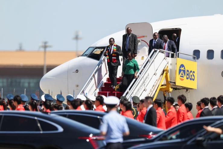 Zimbabwe President Emmerson Mnangagwa arriving at Beijing Capital International airport.