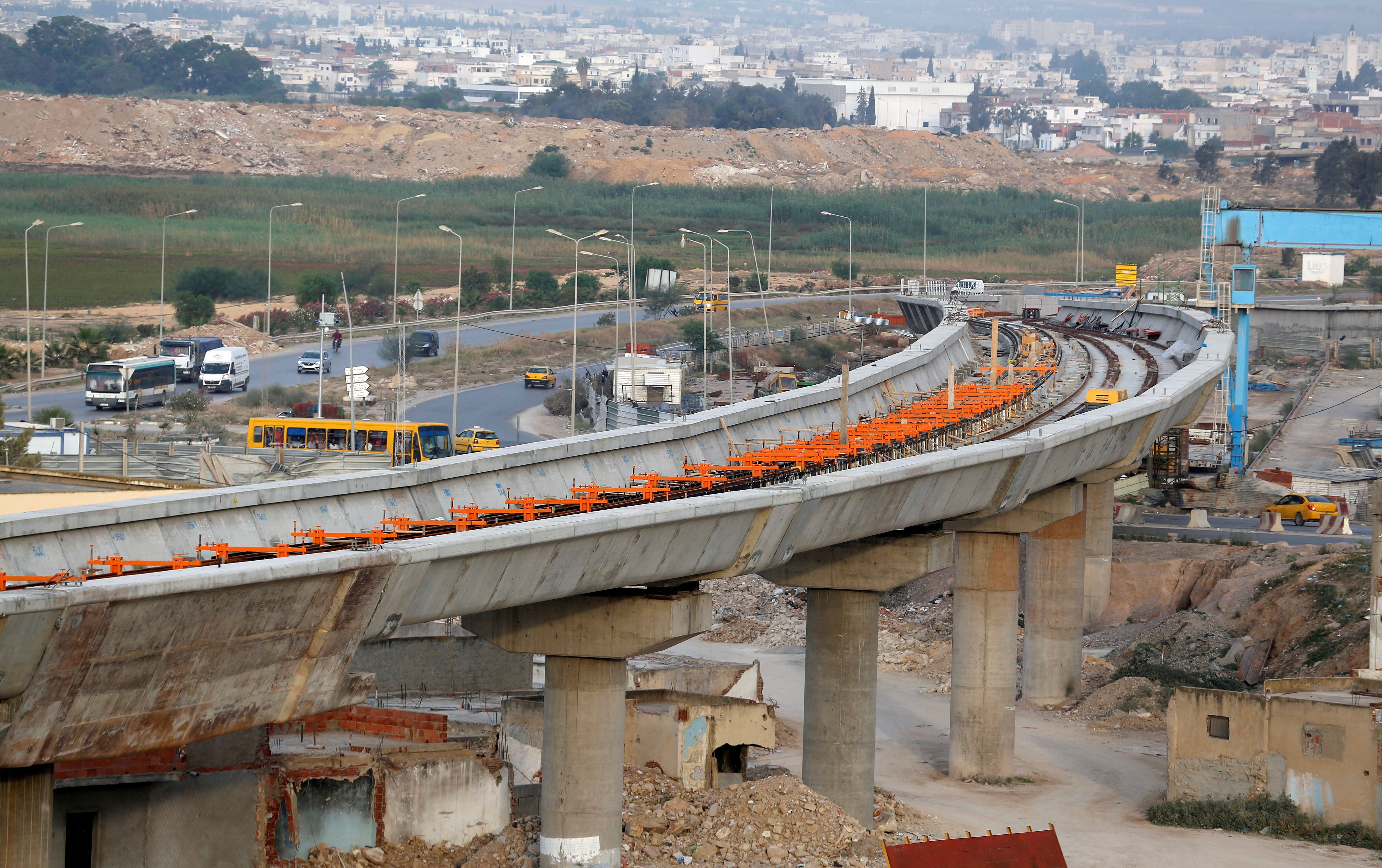 A general view of the construction site of Fast Rail Network (RFR) in Tunis, Tunisia.