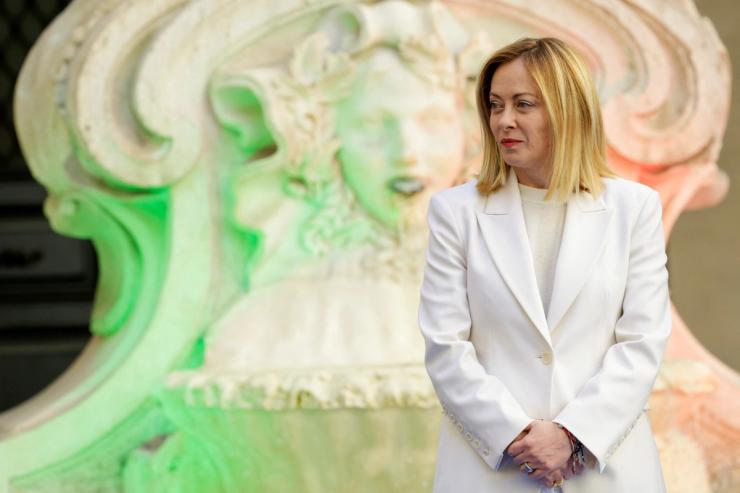 Italian Prime Minister Giorgia Meloni looks on as she attends the “master of the art of Italian cuisine award” ceremony at Palazzo Chigi, in Rome, Italy, April 2, 2025.