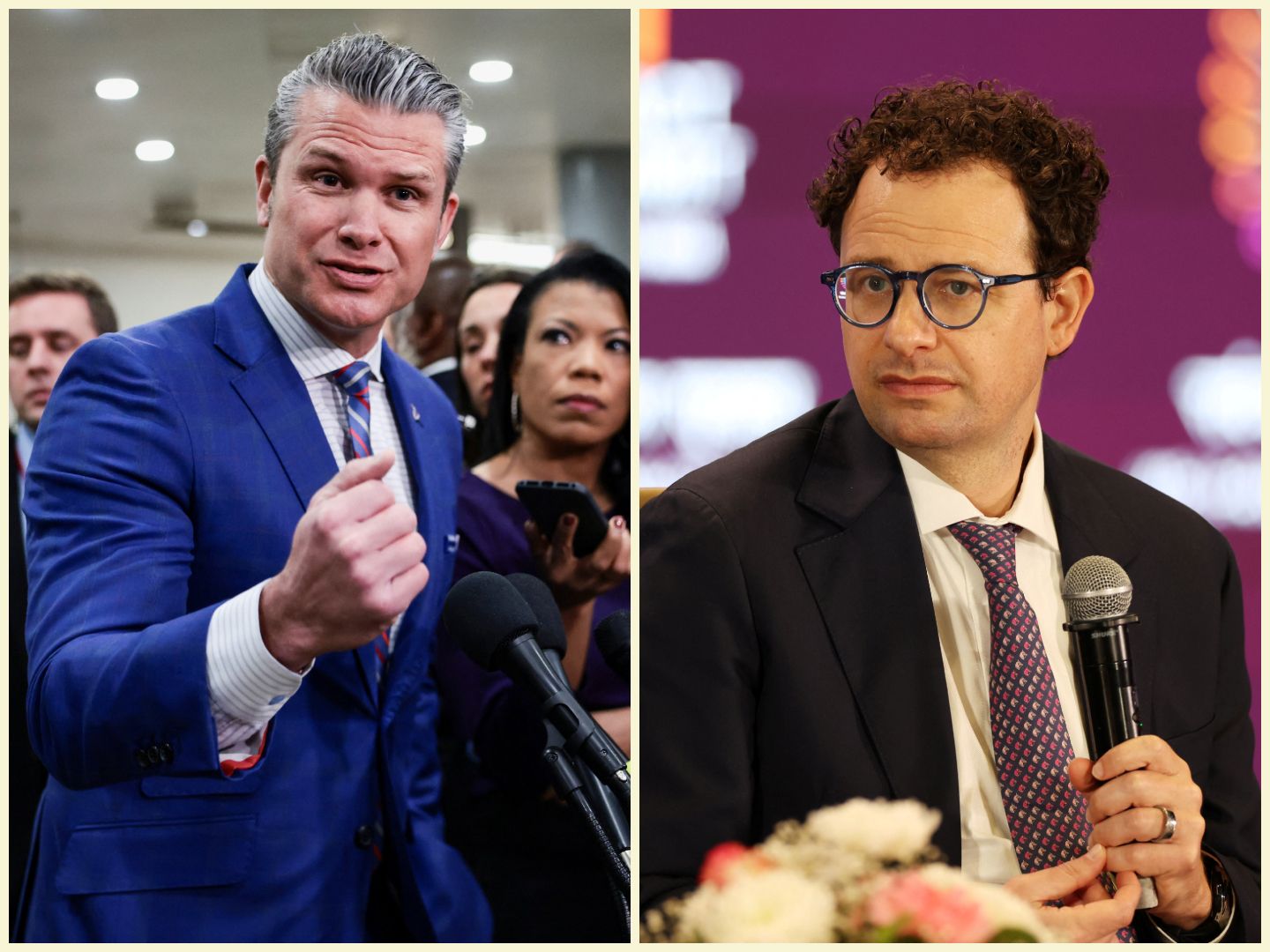Defense Secretary Pete Hegseth and Anthropic CEO Dario Amodei.