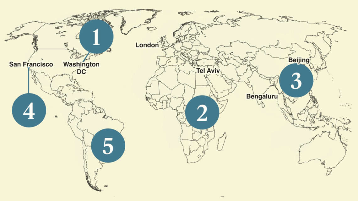 A numbered map of the world.
