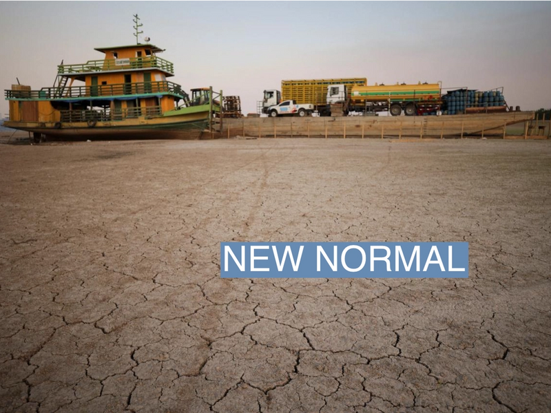 A tug boat and a barge carrying three trucks, 2,000 empty cooking gas cylinders and a backhoe, lie stranded on a sand bank of a diminished Rio Negro river after running aground last month, as the region is hit by a severe drought, in Cacau Pirera, Brazil October 10, 2023. REUTERS/Bruno Kelly