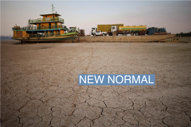 A tug boat and a barge carrying three trucks, 2,000 empty cooking gas cylinders and a backhoe, lie stranded on a sand bank of a diminished Rio Negro river after running aground last month, as the region is hit by a severe drought, in Cacau Pirera, Brazil October 10, 2023. REUTERS/Bruno Kelly