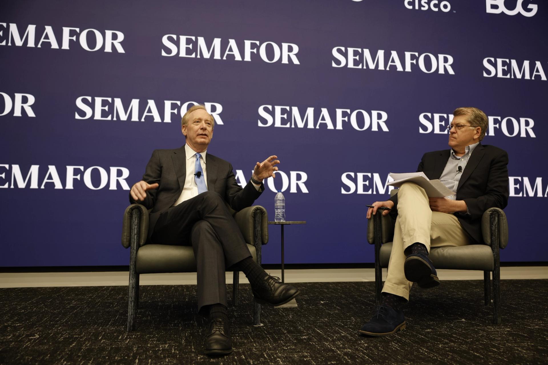 Microsoft President Brad Smith (left) with Semafor Editor-at-Large Steve Clemons