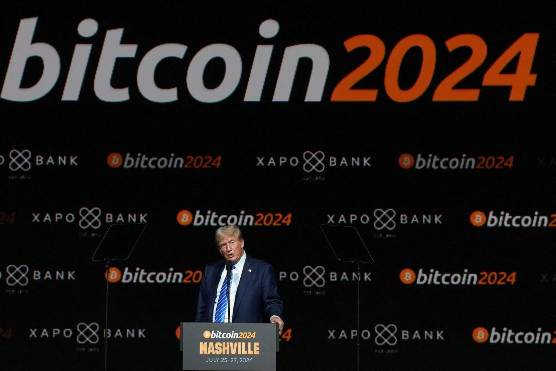 Donald Trump speaks at the Bitcoin 2024 event in Nashville.