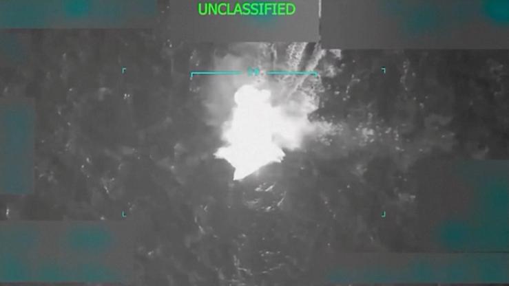 A vessel, which U.S. President Donald Trump said was transporting illegal narcotics and heading to the U.S., is struck by the U.S. military.