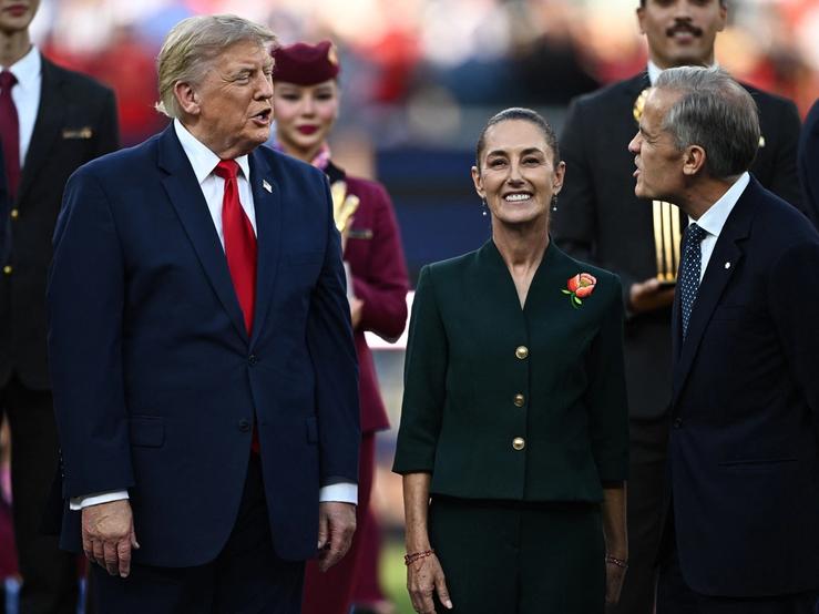 US President Donald Trump, Mexican President Claudia Sheinbaum and Canada’s Prime Minister Mark Carney during the FIFA World Cup trophy presentation