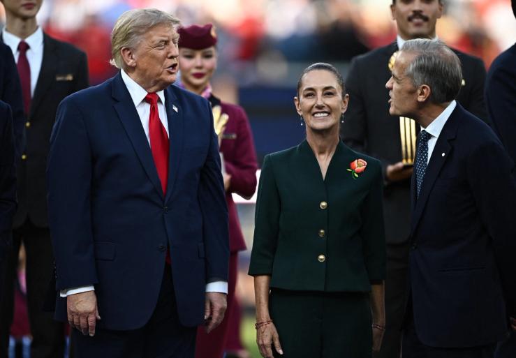 US President Donald Trump, Mexican President Claudia Sheinbaum and Canada’s Prime Minister Mark Carney during the FIFA World Cup trophy presentation