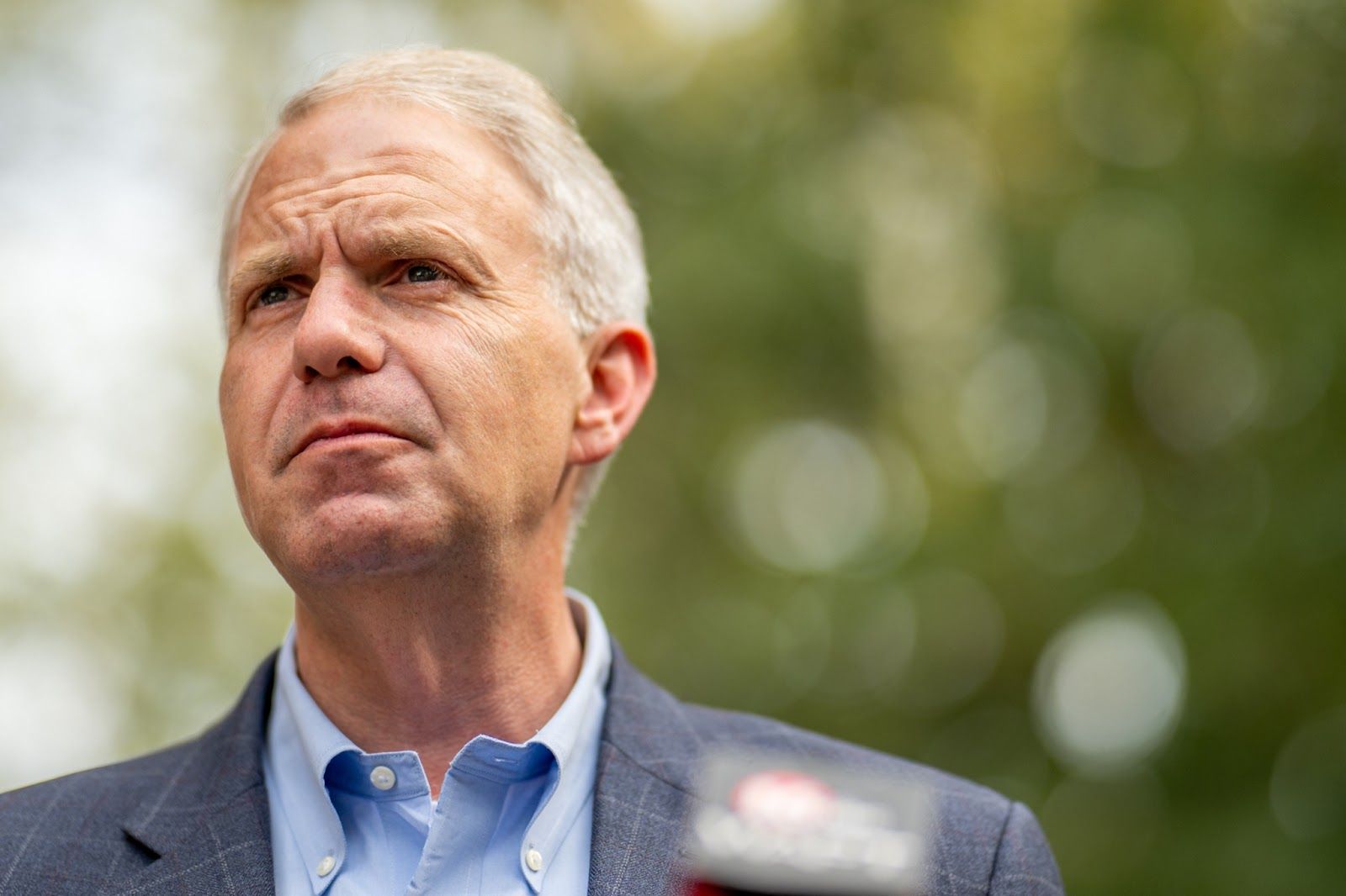 Mississippi Democratic gubernatorial candidate Brandon Presley speaks to reporters during a campaign stop on November 6, 2023, in Jackson, Mississippi. 