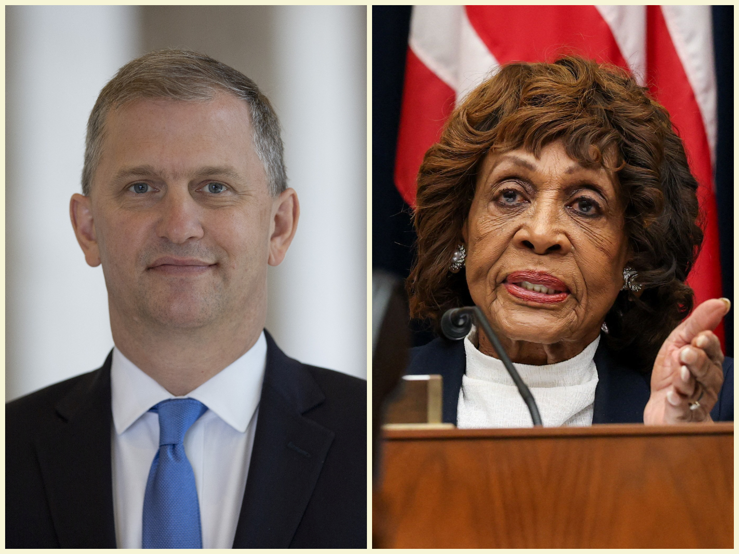 Collage: Rep Sean Casten and Rep. Maxine Waters