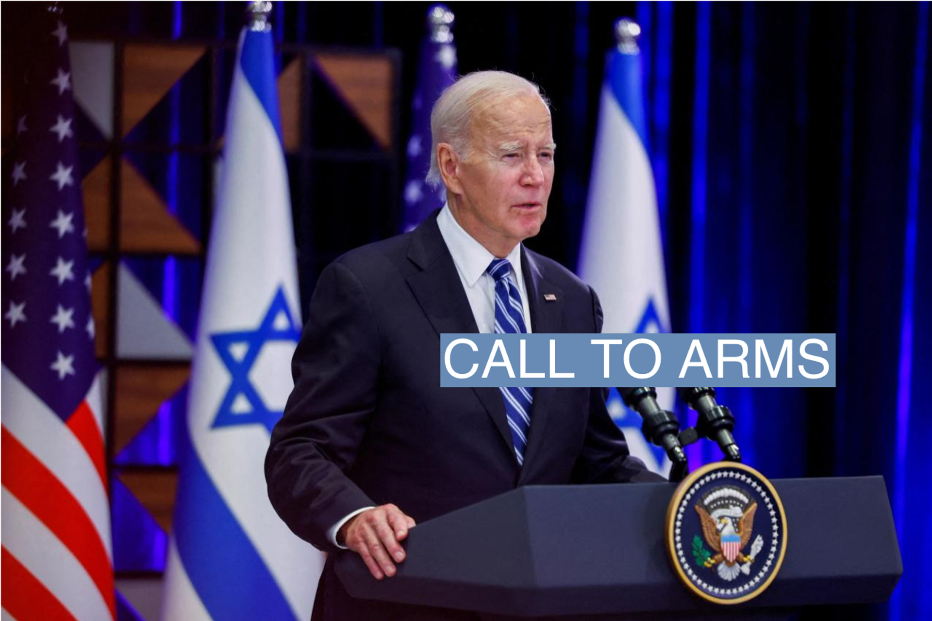 U.S. President Joe Biden delivers remarks as he visits Israel amid the ongoing conflict between Israel and Hamas, in Tel Aviv, Israel, October 18, 2023. REUTERS/Evelyn Hockstein