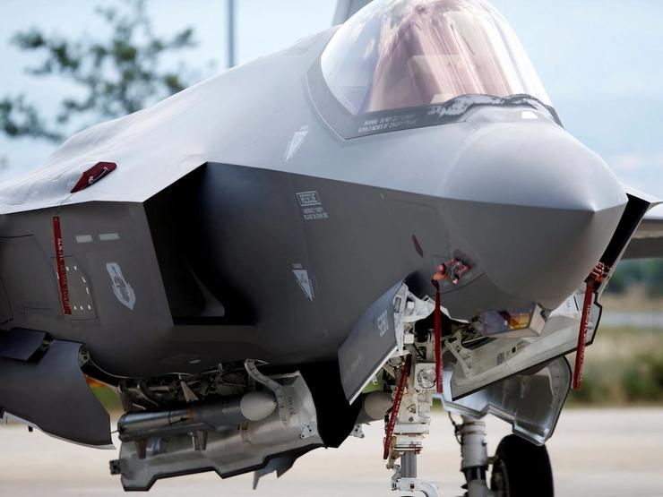 An F35 fighter jet from the Vermont Air National Guard’s 134th fighter squadron in North Macedonia.