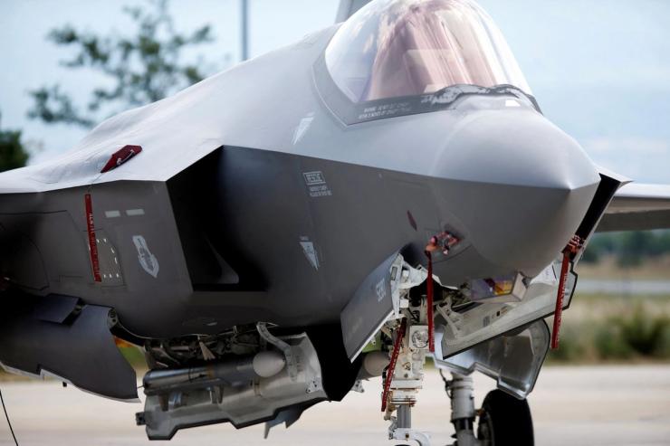 An F35 fighter jet from the Vermont Air National Guard’s 134th fighter squadron in North Macedonia.