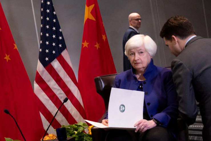 US Treasury Secretary Janet Yellen arrives for a bilateral meeting with Chinese Vice Premier He Lifeng in San Francisco in 2023.