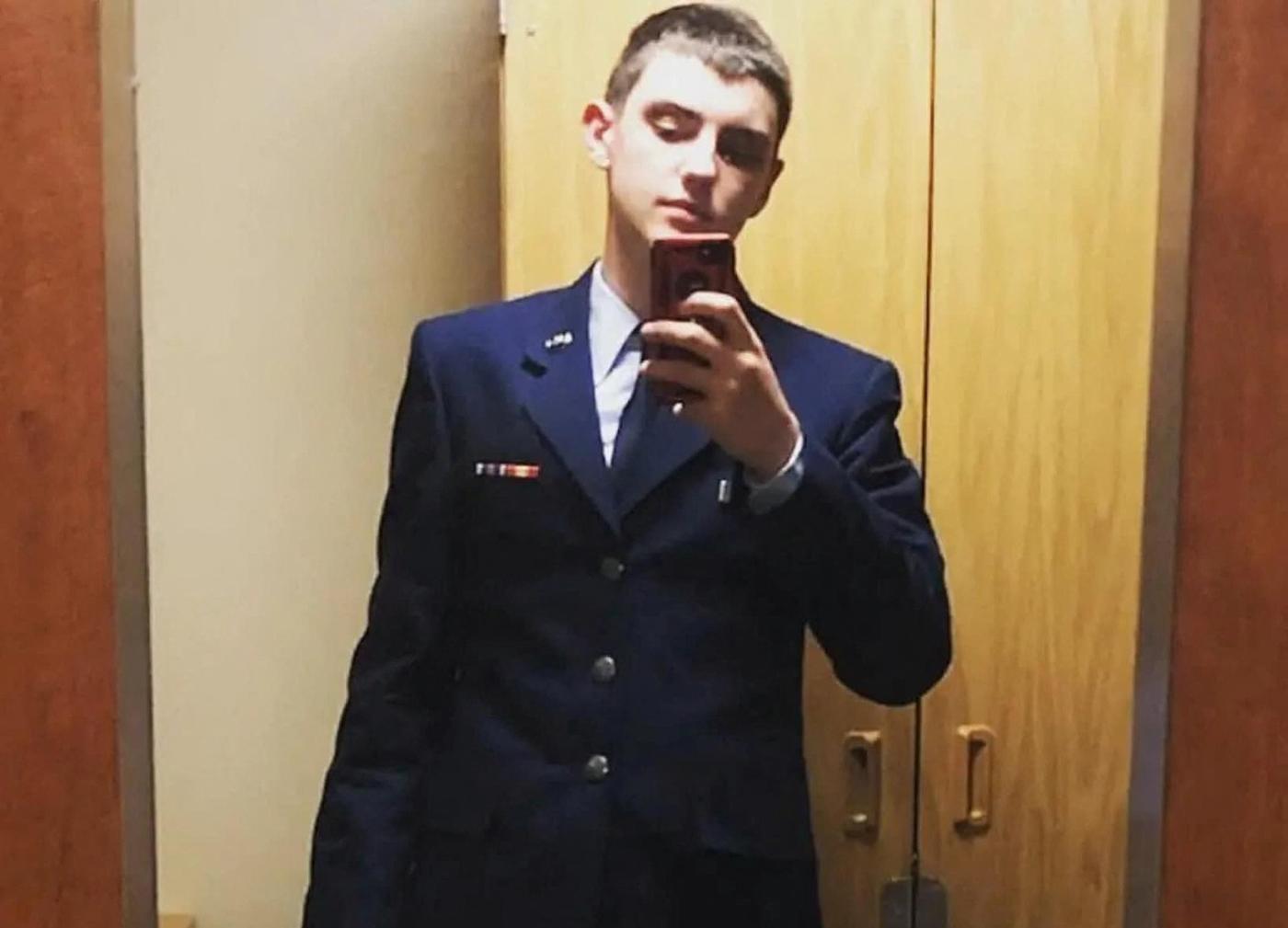 An undated picture shows Jack Douglas Teixeira, a 21-year-old member of the U.S. Air National Guard, who was arrested by the FBI, over his alleged involvement in leaks online of classified documents, posing for a selfie at an unidentified location. 