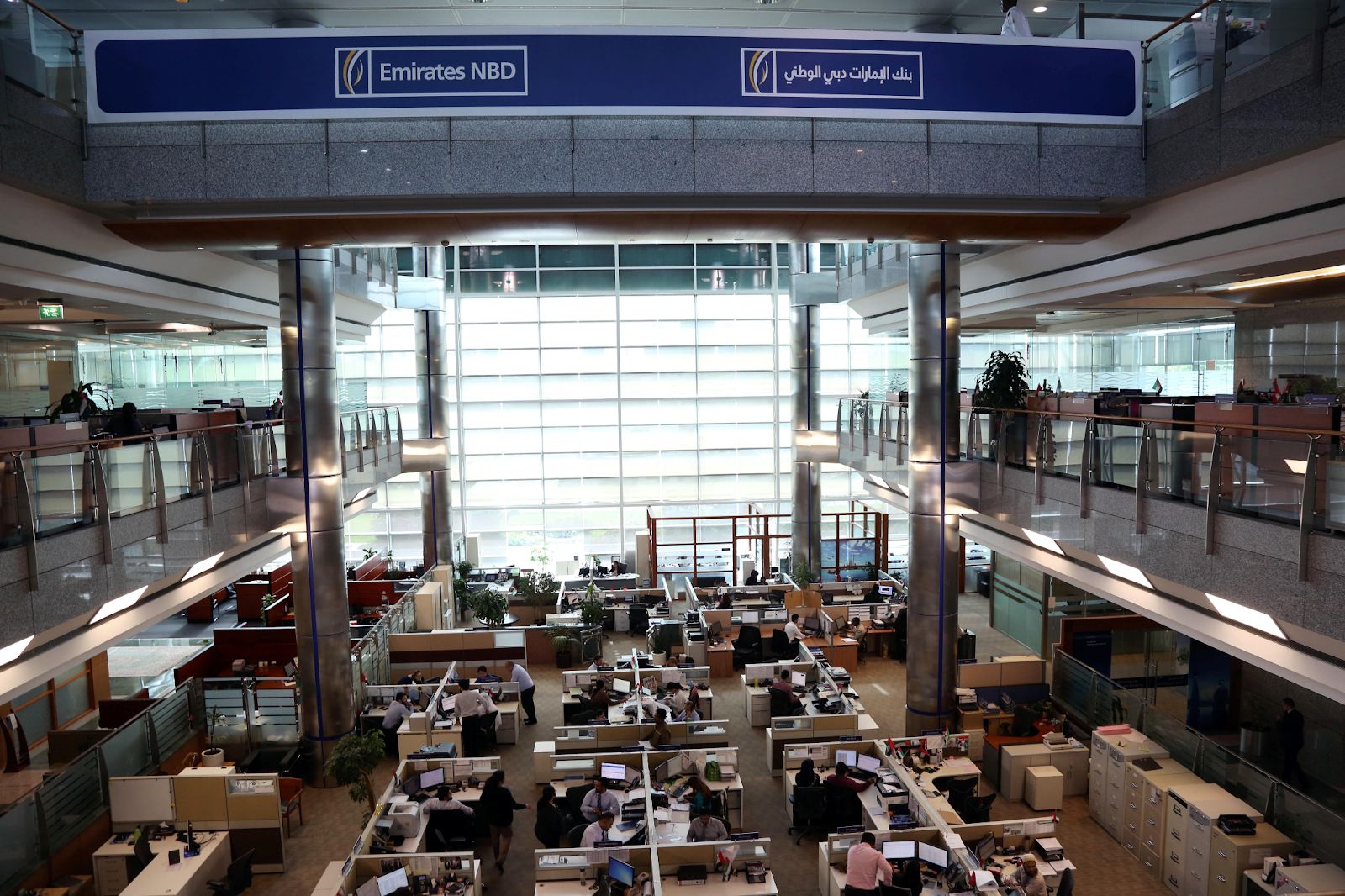 Staff work at Emirates NBD head office in Dubai, UAE, January 30, 2018. 
