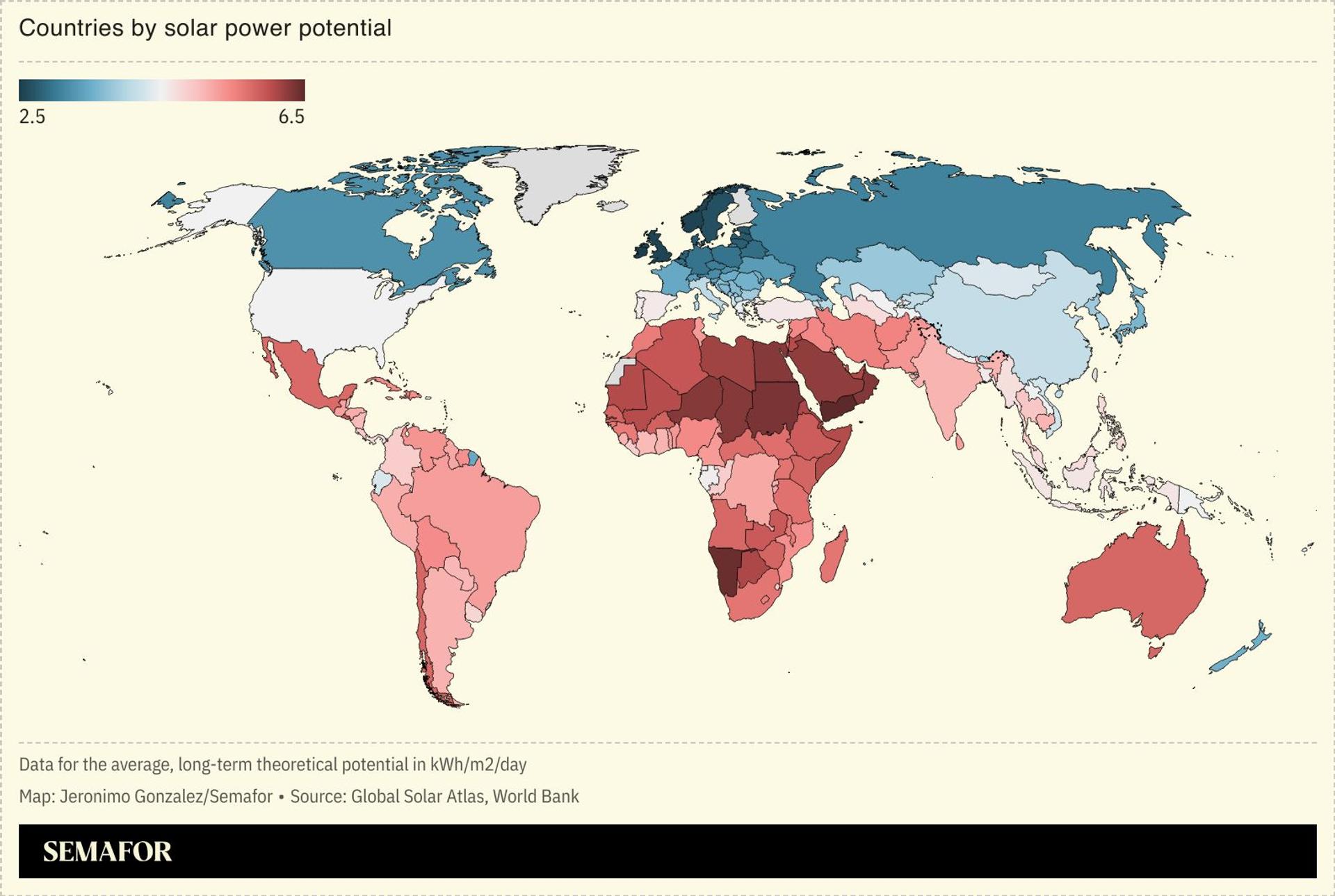 A map of countries by solar potential