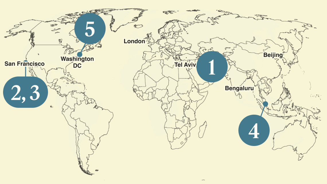 A numbered map of the world.