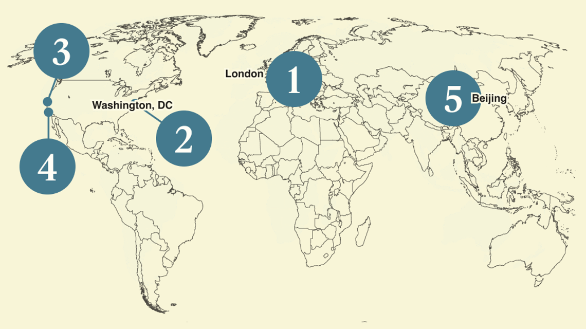 A numbered map of the world.