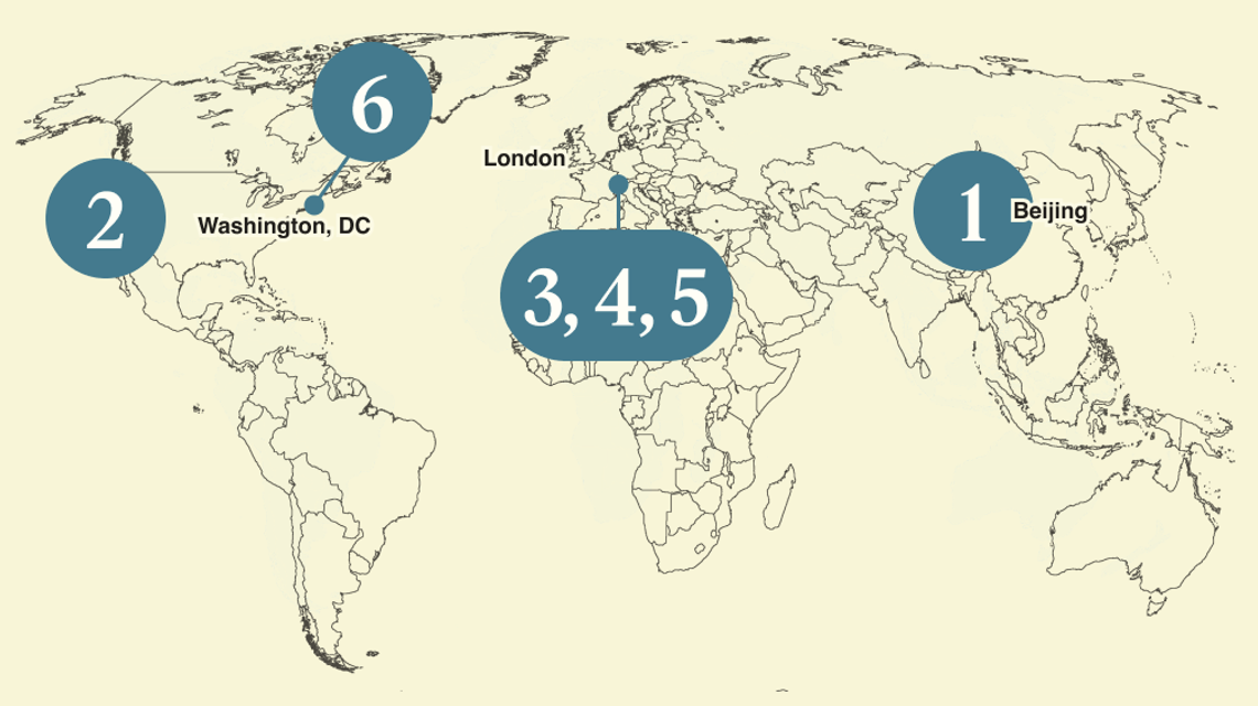 A numbered map of the world.
