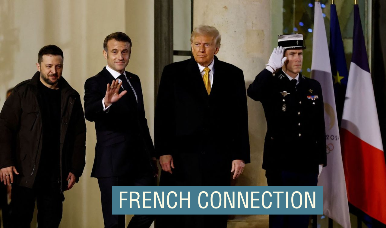 Trump with Macron and Zelensky in Paris.