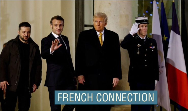 Trump with Macron and Zelensky in Paris.