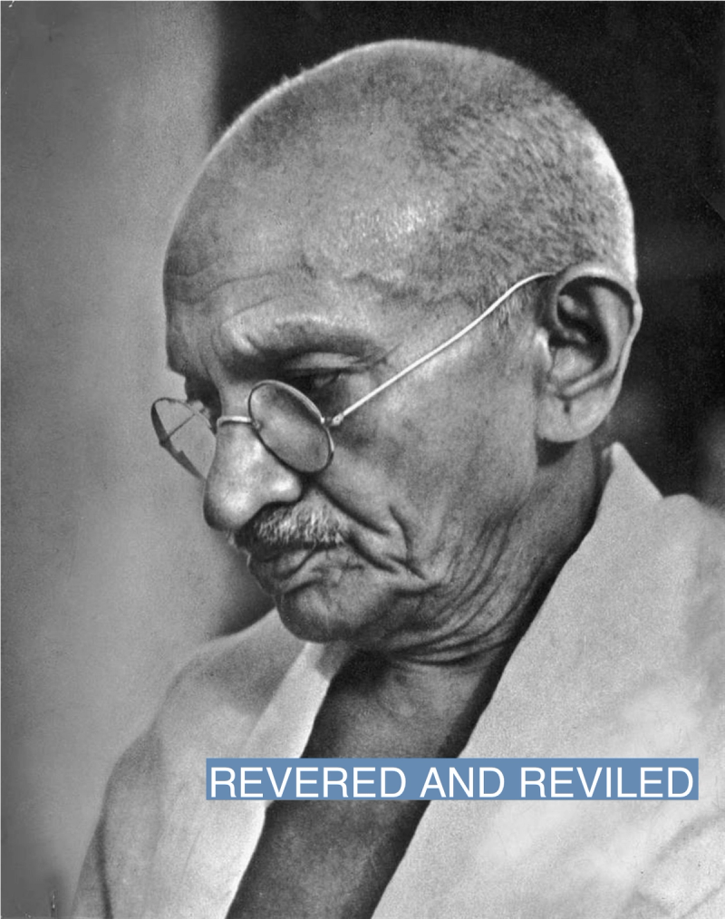 A portrait of Mahatma Gandhi.