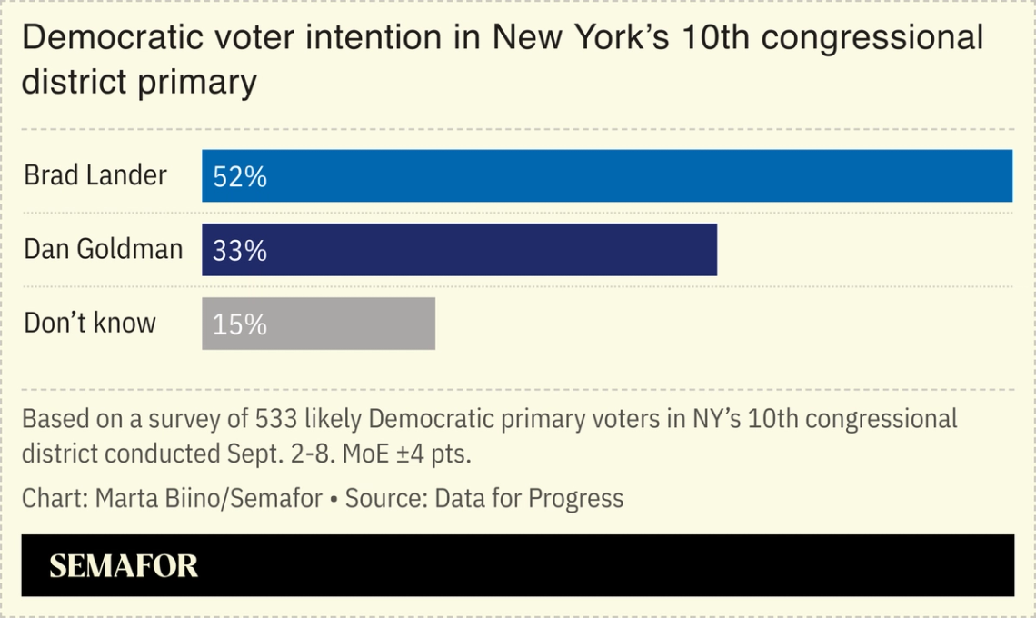 A chart showing Democratic voter intention in New York’s 10th congressional district primary.