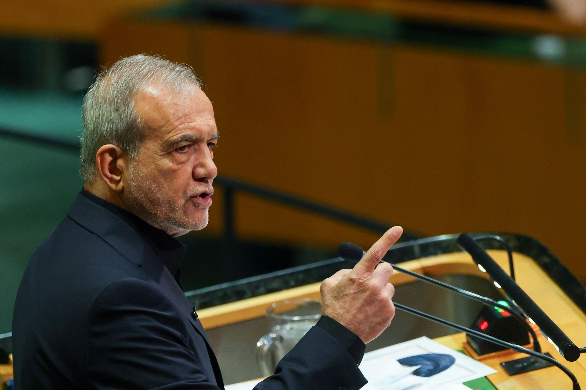Iran’s President Masoud Pezeshkian addresses the 81st United Nations General Assembly (UNGA) at UN headquarters in New York City, US, Sept. 23, 2026