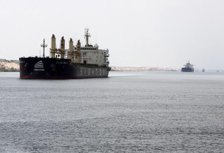 Ship moves through the Suez Canal on July 31, 2026.