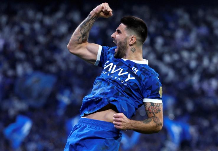 Al Hilal’s Aleksandar Mitrovic celebrates scoring their first goal.