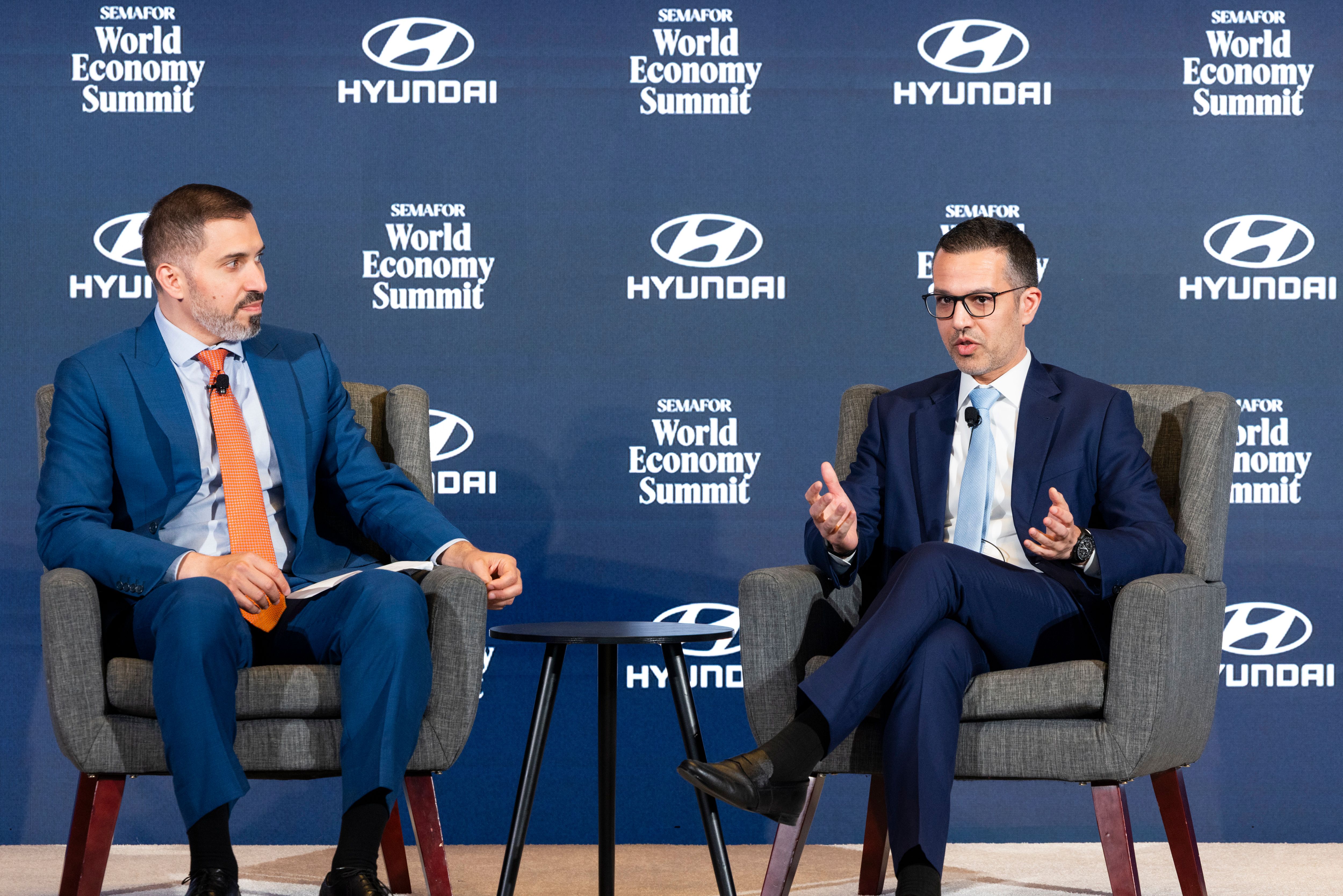 Semafor’s Mohammed Sergie and Dubai Economic Development Corporation CEO Hadi Badri.