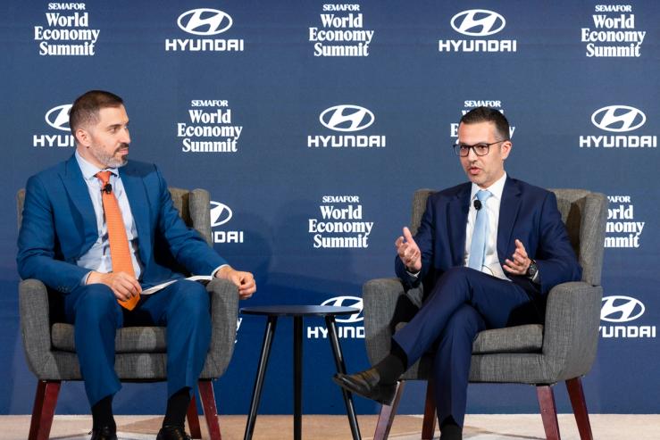 Semafor’s Mohammed Sergie and Dubai Economic Development Corporation CEO Hadi Badri.