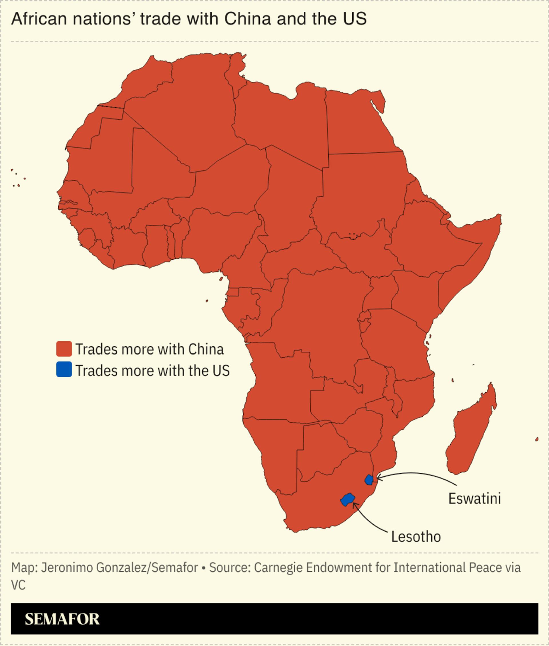 A chart showing African nations’ trade with China and the US