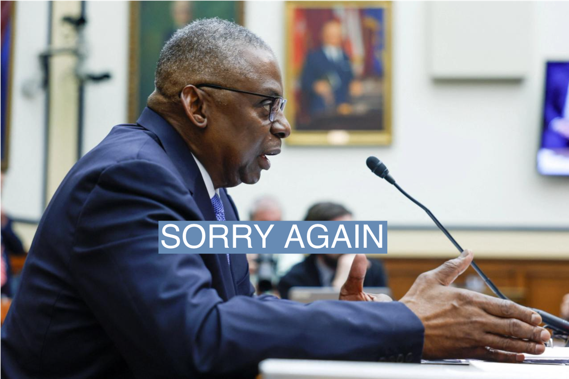 U.S. Defense Secretary Lloyd Austin testifies before a House Armed Services Committee hearing on Feb. 29, 2024, about his failure to disclose his cancer diagnosis and subsequent hospitalizations.