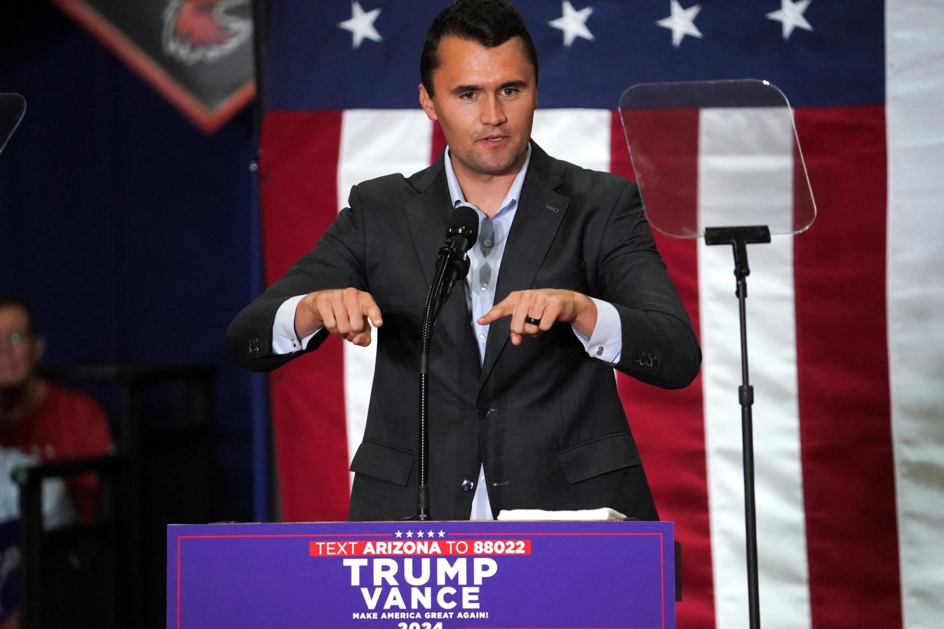 Charlie Kirk, Turning Point USA founder, attends the rally of US Senator JD Vance during the 2024 presidential campaign.