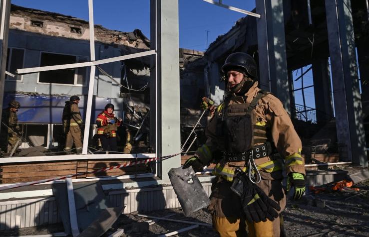 The aftermath of a Russian strike on Ukraine.